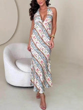 Sommer Sexy Bedrucktes Neckholder Rückenfreies Midikleid mit V-Ausschnitt